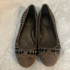 Lands End Black Tan Plaid Flannel Suede Ballet Flats